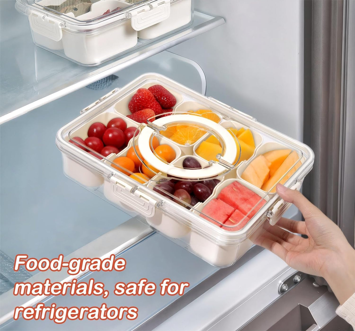 Divided Serving Tray with Lid and Handle - Portable Snackle Box Charcuterie Container, Clear Snack Platter Organizer for Fruits, Candy, Nuts, Snacks - Ideal for Party, Travel & Picnics