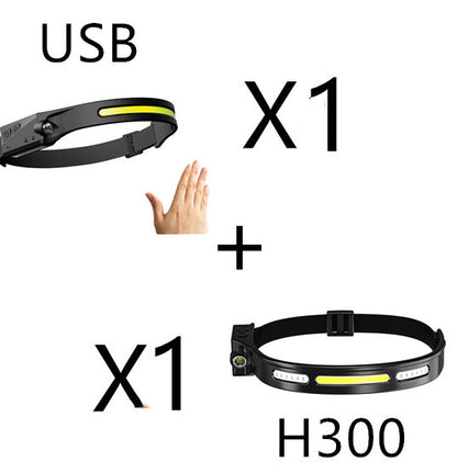 COB LED Headlamp W/Flashlight and motion sensor