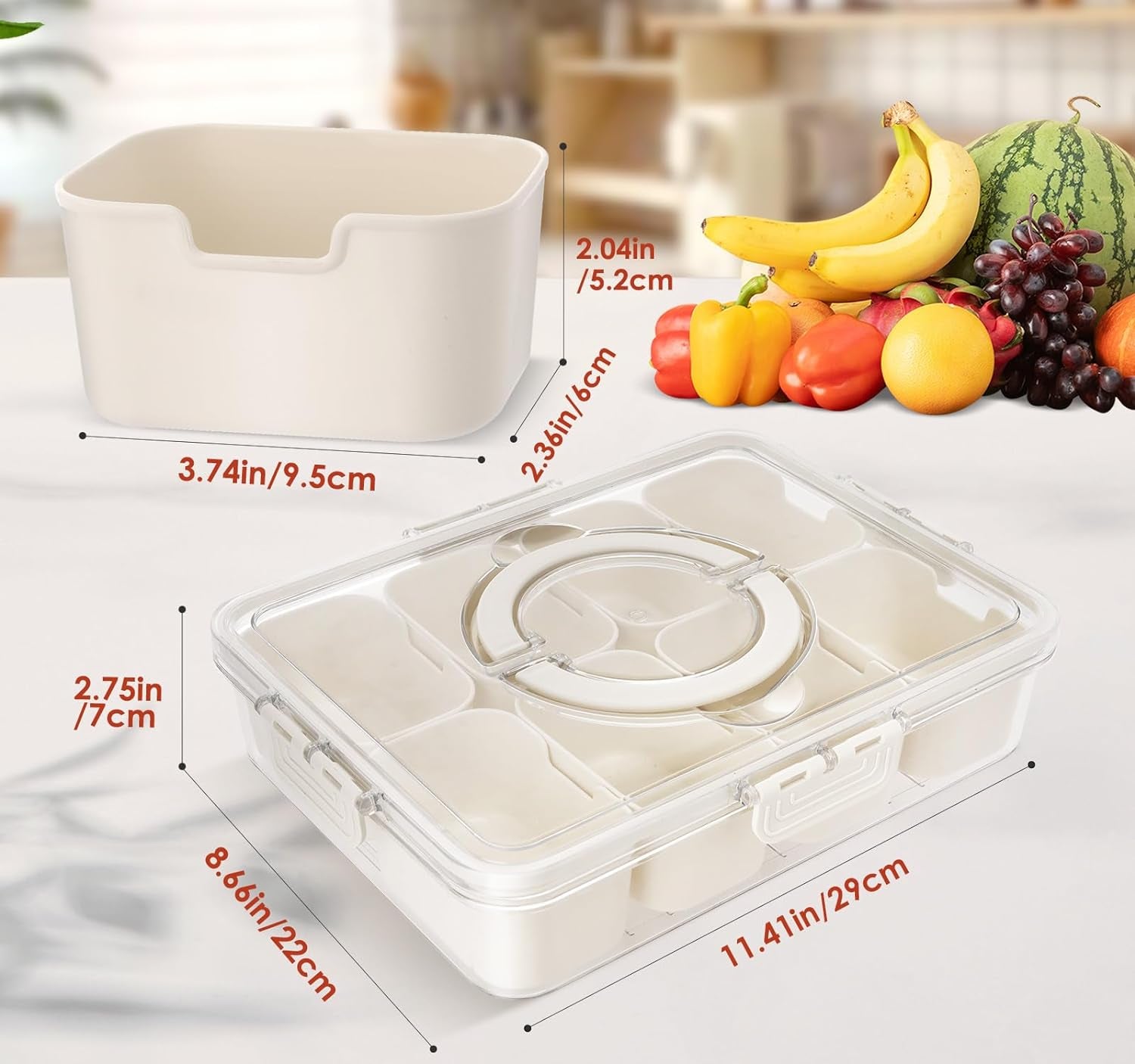 Divided Serving Tray with Lid and Handle - Portable Snackle Box Charcuterie Container, Clear Snack Platter Organizer for Fruits, Candy, Nuts, Snacks - Ideal for Party, Travel & Picnics