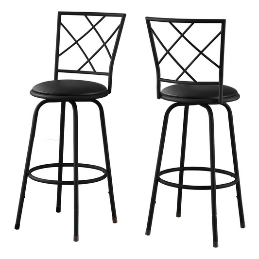 Bar Stool, Set Of 2, Swivel, Bar Height, Black