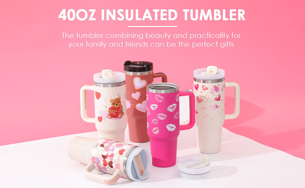 40 Oz Insulated Stainless Steel Tumbler With Handle and Straw