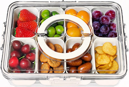 Divided Serving Tray with Lid and Handle - Portable Snackle Box Charcuterie Container, Clear Snack Platter Organizer for Fruits, Candy, Nuts, Snacks - Ideal for Party, Travel & Picnics