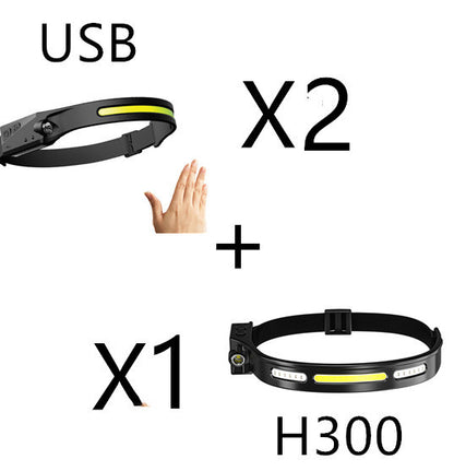 COB LED Headlamp W/Flashlight and motion sensor