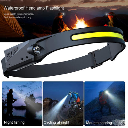 COB LED Headlamp W/Flashlight and motion sensor