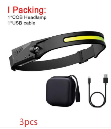 COB LED Headlamp W/Flashlight and motion sensor