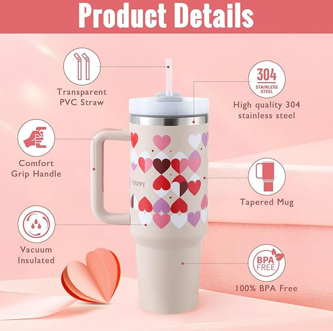 40 Oz Insulated Stainless Steel Tumbler With Handle and Straw