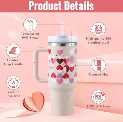 40 Oz Insulated Stainless Steel Tumbler With Handle and Straw